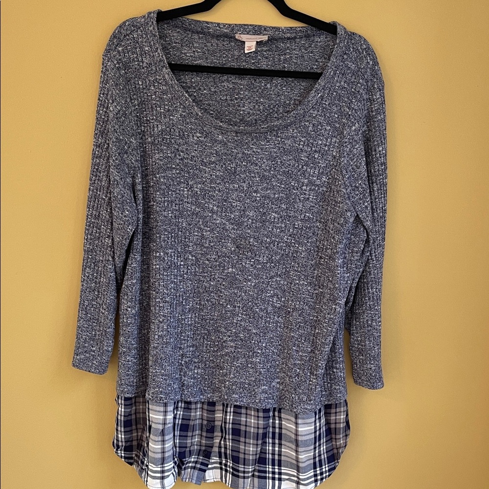 Dress Barn Blue/Grey  Plaid Layered Women's Top